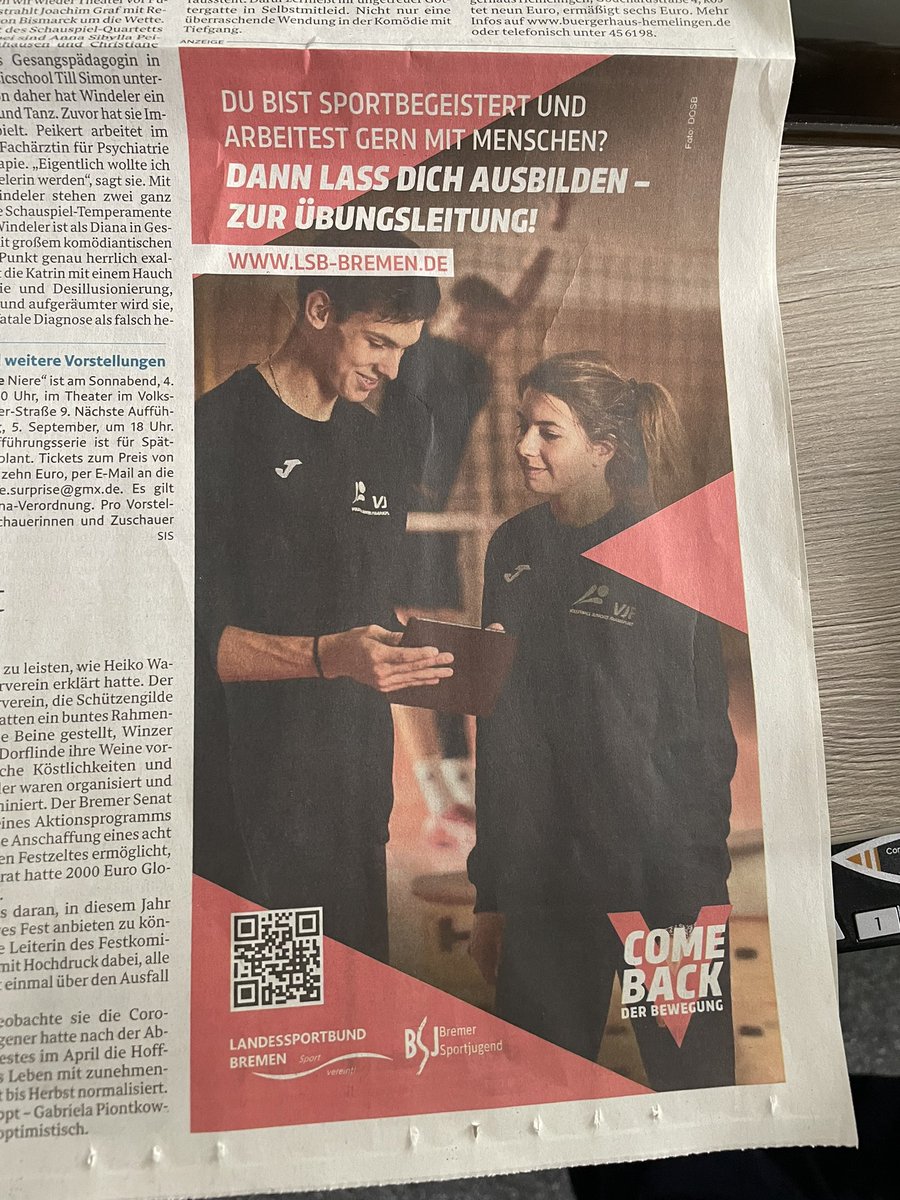 Heute einmal den <a href="/weserkurier/">weserkurier</a> aufschlagen und in die Anzeigen gucken. :-) Mehr Infos gibt es bei m @lsbbremen #Comeback