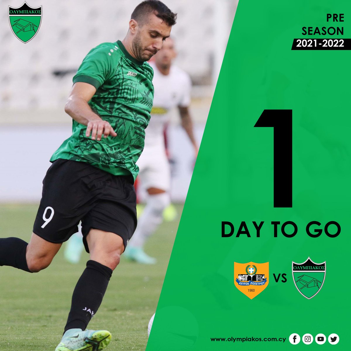 OlympiakosNic's tweet photo. ⚫🟢🦁 #OlympiakosNicosiaFC #Taktakalas #PreSeason2021 #NewSeason #FriendlyMatch #ACHOLY #Countdown #1day #Mantzis https://t.co/v3BSTHIS7C