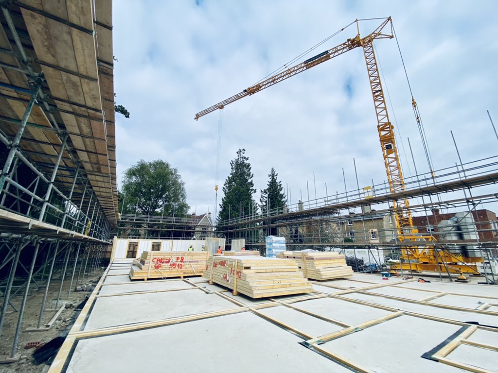 EGCarterCoLtd's tweet photo. 🏗 THE CRANE HAS ARRIVED 🏗 Over on site at Leaholme Court in #Cirencester we have just started erecting the timber frame with our partners @taylorlanetf. Looking forward to seeing 44 new homes ready for completion Autumn 2022. 🏗 https://t.co/XANuF4QXKN