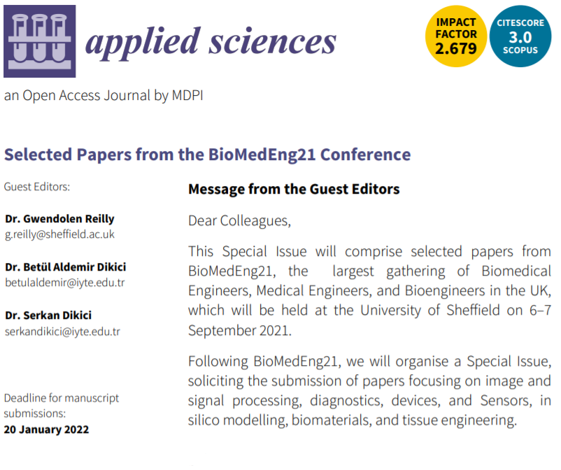 Dear BioMedEng21 participants,

We are organising an <a href="/Applsci/">Applied Sciences MDPI</a> Special Issue that will comprise selected papers from the BioMedEng21 conference.

More details: mdpi.com/journal/applsc…