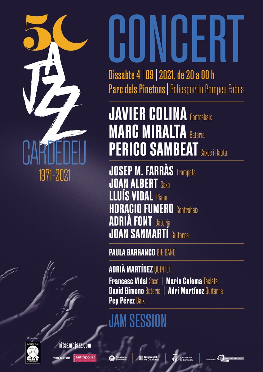 Bon dia! No us perdeu el 50è aniversari de les <a href="/nitsambjazz/">NitsambJazz Cardedeu</a>, on hi actuaran artistes tant destacats com <a href="/PericoSambeat/">perico sambeat</a>, Lluís Vidal i Josep M. Farràs, entre molts d'altres.

Més informació i entrades 👇
nitsambjazz.com