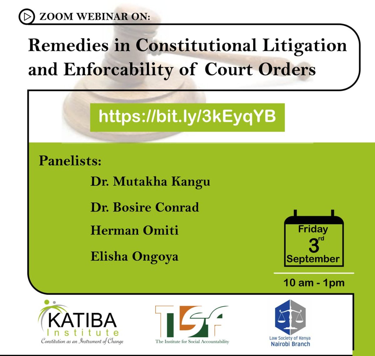 katibainstitute's tweet photo. Join the discussion:
"Remedies in Constitutional Litigation & Enforcement of Court Orders"
Register now via https://t.co/SzYsZej05z
#ConstitutionalLitigation #EnforcingCourtOrders https://t.co/CzMLVqvCk1