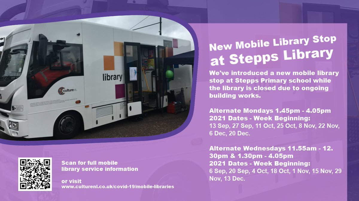 LibrariesNL's tweet photo. Our mobile library service now includes a stop at #SteppsLib while the library is closed due to ongoing building works. https://t.co/oGWAP7xNw6
