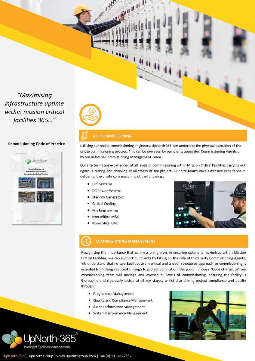 UpnorthGroup's tweet photo. Maximising Infrastructure uptime within mission critical facilities 365.
UpNorth-365 offer a full range of commissioning services, from Site Commissioning to Commissioning Management.
#UpnorthGroup #UpNorth365 #Commissioning #Criticalinfrastructure https://t.co/qzaQCbNLr9