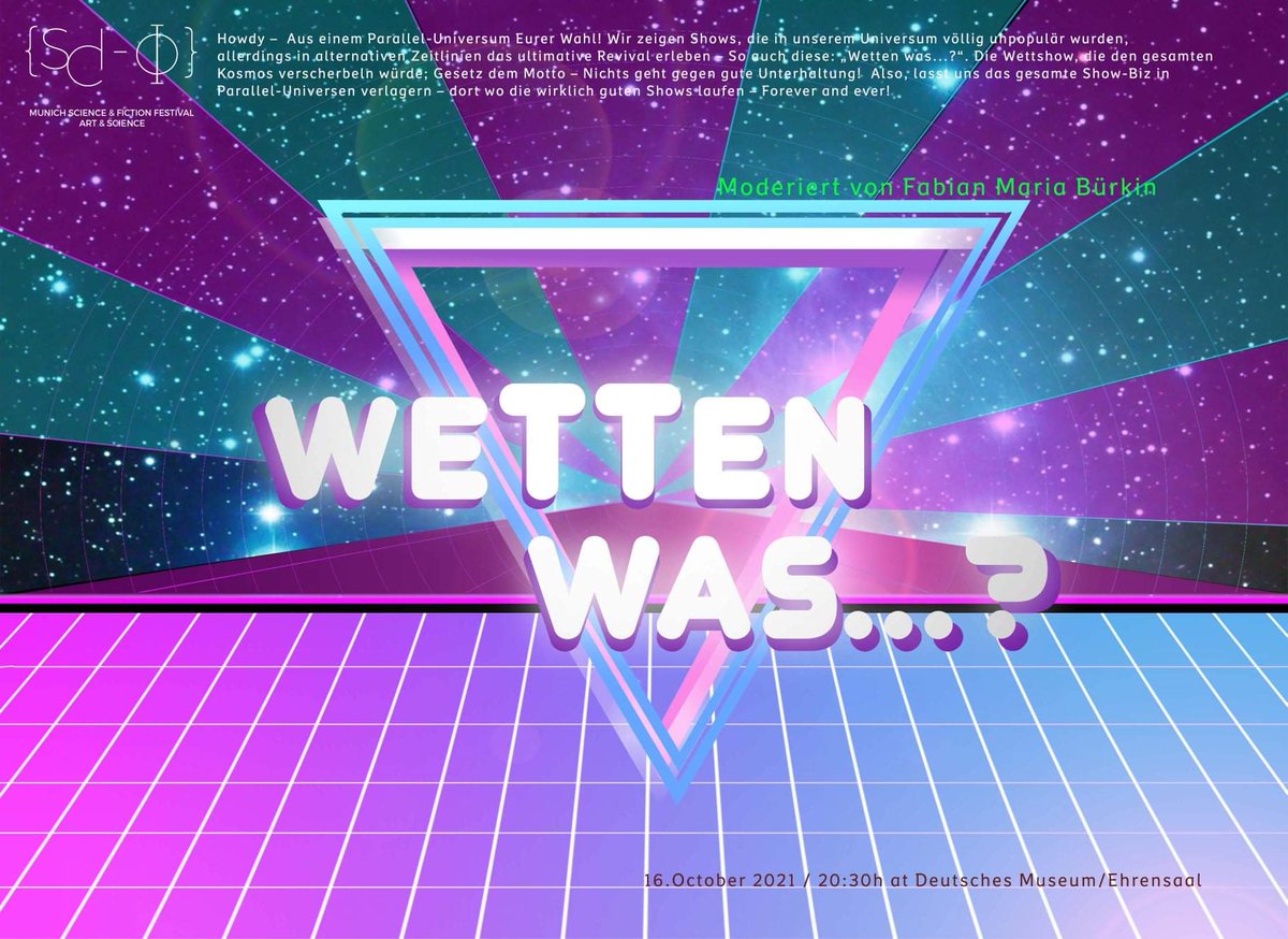 MUC_SciFi_Fest's tweet photo. Exploring lost shows in another parallel universe. Join in for a space version of wetten was.
#a #space #oddity #in #spaceexploration #explore #Parallel #UNIVERSE https://t.co/RBcYNPikuo