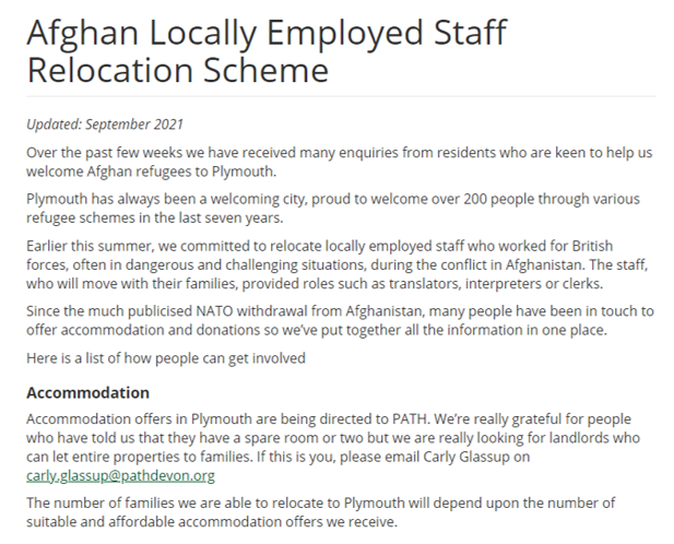 PathDevon's tweet photo. "Earlier this summer, we committed to relocate locally employed staff who worked for British forces, often in dangerous and challenging situations, during the conflict in #Afghanistan."
Here is how people in Plymouth can get involved:
https://t.co/J6qCeey98U https://t.co/FdG2qfQH9p