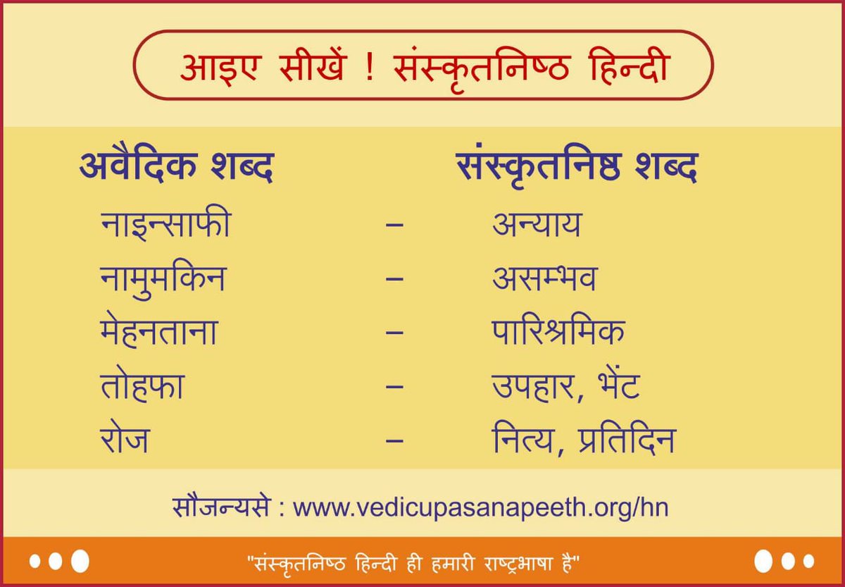 Roopash91341391's tweet photo. Let's learn! Sanskritised Hindi
"#SanskritishHindi is our #Vediclanguage"
#quoteoftheday 
#Spirituality 
#ThursdayWisdom https://t.co/ztR2QfC1L7