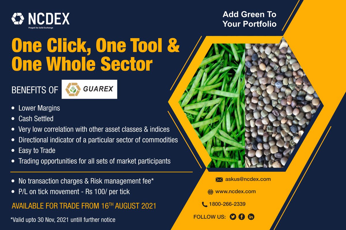 ncdexofficial's tweet photo. NCDEX GUAREX is now LIVE for Trade
#indextrading #innovation #agribusiness #agricommodities #guargum #guarseeds #GUAREX #sectoralindex #agritrading https://t.co/dstcv0c3Cd