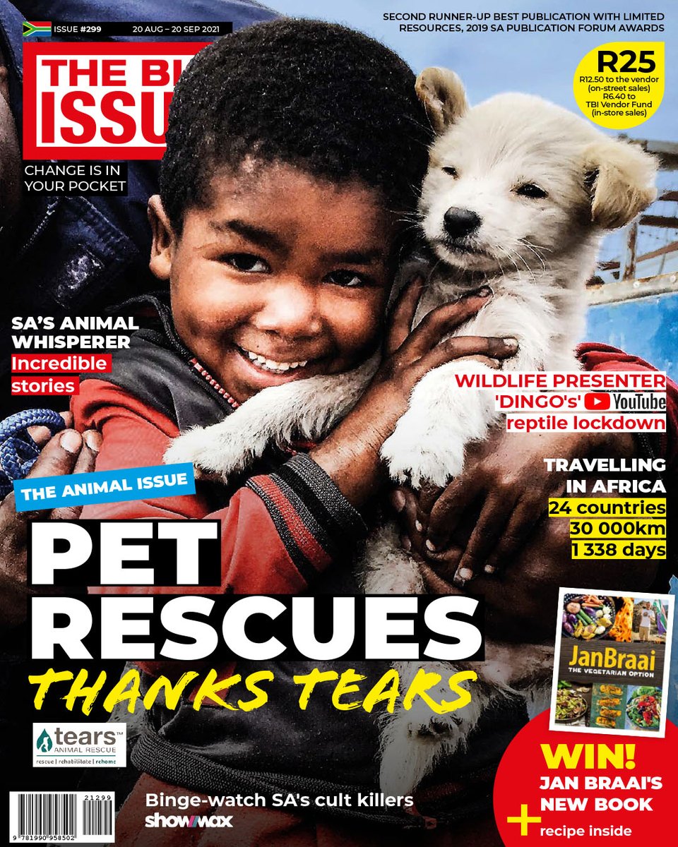 Issue #299 of The Big Issue is focusing on animals &amp; pet rescue. Make sure to grab a copy from selected Spar outlets or from your nearest Big Issue vendor in and around Cape Town for only R25 – half of the fee goes to the vendor.
.
#TheBigIssue #AnimalIssue #Changeisinyourpocket