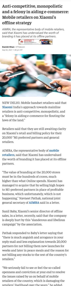 AimraIndia's tweet photo. @CCI_India Investigate Xiaomi’s trade policy which is claimed to be balanced towards both Offline &amp; Online since the inception of the brand in the country to uncover the collusion between Xiaomi &amp; E-commerce.https://t.co/4LyFvdnuAS 
@DIPPGOI @dir_ed @NSAGov @FinMinIndia @minmsme https://t.co/HauBj4ylwI