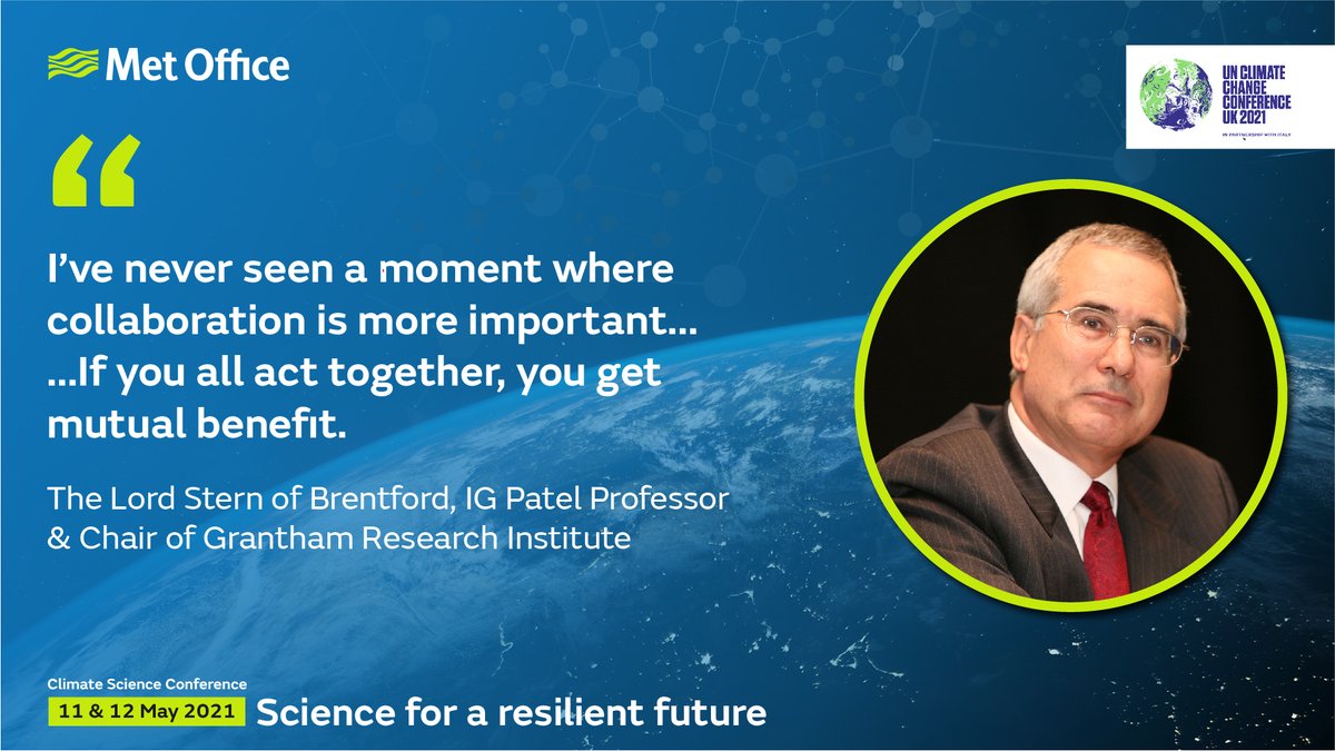 MetOffice_Sci's tweet image. @COP26 will bring together leaders from across the world to discuss the urgent issue of #climate change. 

At the @metoffice #ClimateScienceConference this year @lordstern1 shared his thoughts on collaboration 👇

#GetClimateReady | #MetOfficeCOP26 #TogetherForOurPlanetEarth 🌏