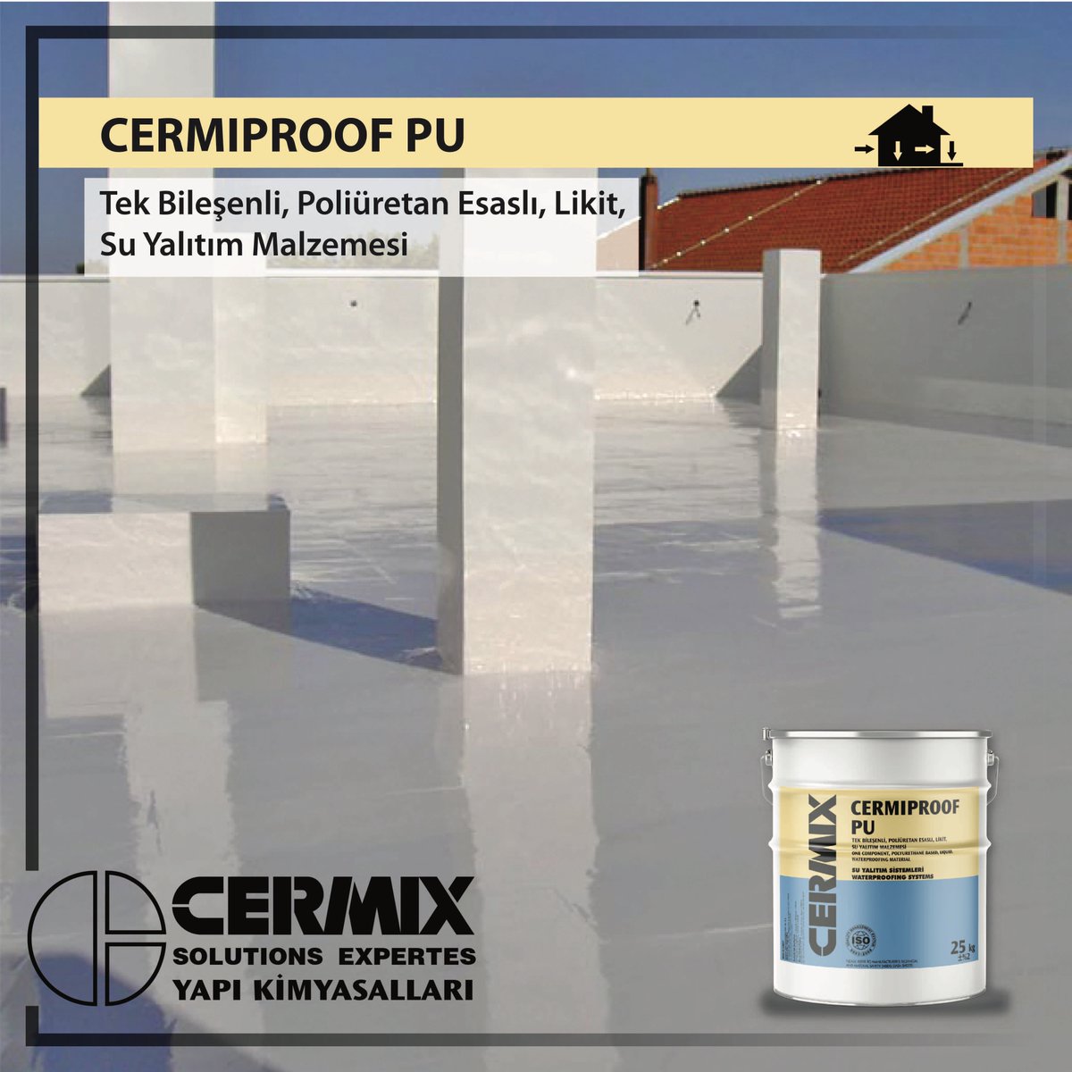 CermixTurkiye's tweet photo. CERMIPROOF PU; Tek komponentli, düşük viskoziteli, likit, poliüretan su izolasyon ve koruma malzemesidir..
 
• Her tür yüzeye mükemmel yapışır.(Özellikle astar uygulanmış yüzeyler.)
• İnceltme gerektirmez.
• Hava ve UV direnci vardır. https://t.co/kGN1VEwarL