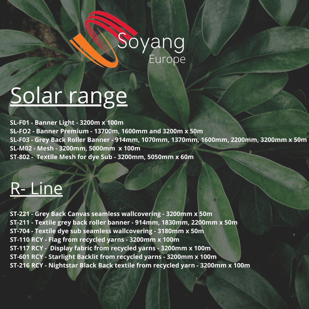 Soyang Europe (@soyang_europe) on Twitter photo PVC free and recycled materials are the future and our range continues to grow. If you're looking for an eco-friendly alternative contact us - sales@soyang.co.uk
#pvcfree #ecofriendly #printingindustry #printingsolutions PVC free and recycled materials are the future and our range continues to grow. If you're looking for an eco-friendly alternative contact us - sales@soyang.co.uk
#pvcfree #ecofriendly #printingindustry #printingsolutions