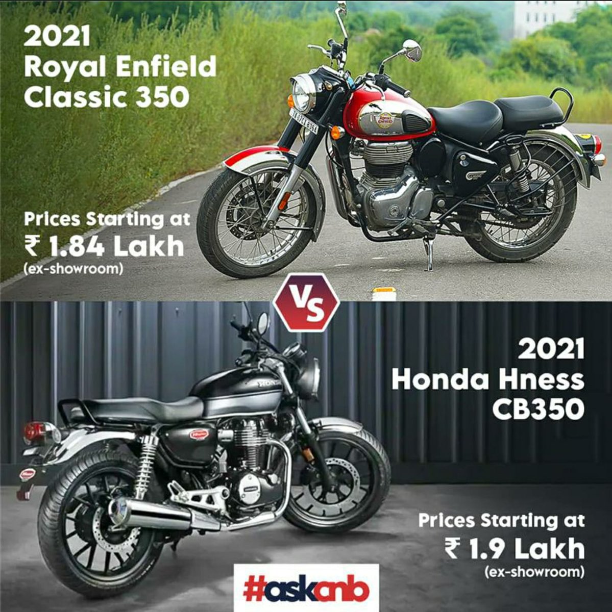 carandbike's tweet photo. The 2021 Royal Enfield Classic 350 just launched, and you want to know if it’s the best cruiser bike for you? Wondering how it performs when stacked up against its competition? Just use #askcnb and let us know in the comments below! @royalenfield https://t.co/LUzoVSwKc6