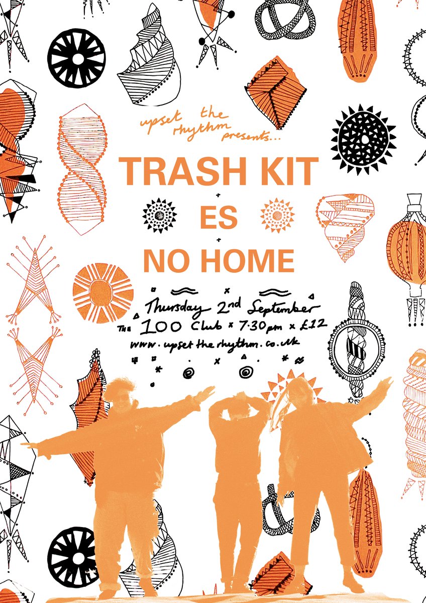 Yeh! We’re pitching up at The 100 Club tonight for this stunner!
Here are the approx times…

TRASH KIT - 9.45pm
ES - 8.50pm
NO HOME - 8pm

Tickets available on the door from 7.30pm too.
See you later!
UTR
x

facebook.com/events/3174336…

<a href="/TRASHKITT/">Trash🌹 kit</a> <a href="/100clubLondon/">The 100 Club</a>