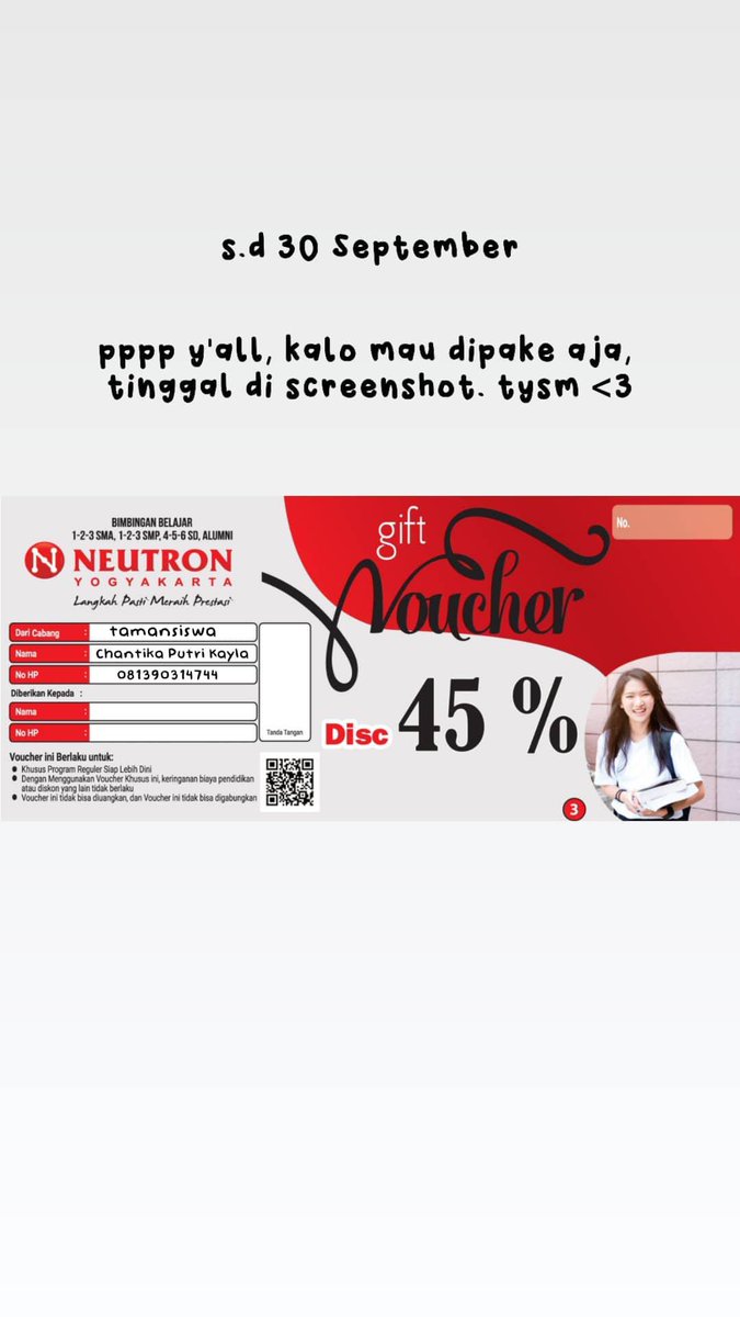 accczzyy's tweet photo. hii all!!
mau numpang bagi" voucher "NEUTRON"
berlaku s.d 30 September 2021
Help like + rt, tysm y'all 💝💝 https://t.co/dk2cta2sLL