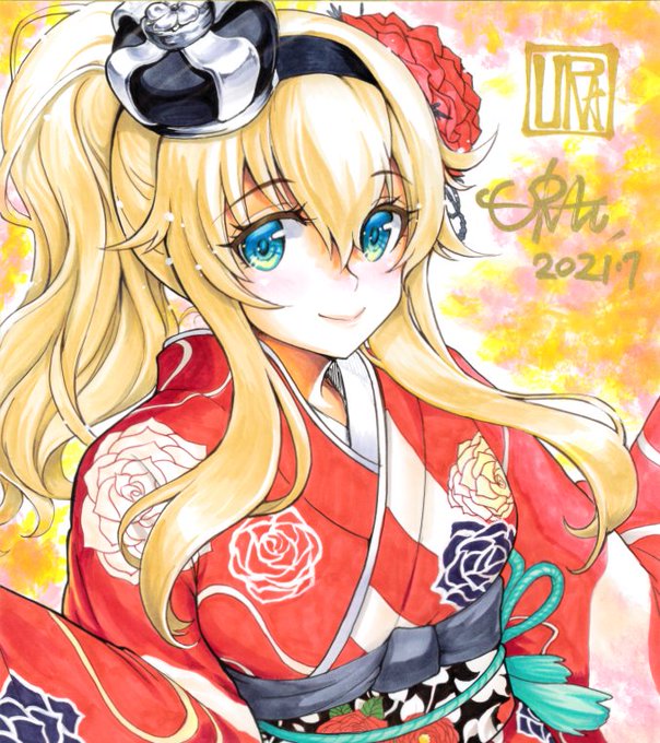 今日の色紙347日目
晴れ着のウォースパイトさん

#描いた色紙なるべく毎日アップする
#コピック #COPIC #アナログ絵 #艦これ #ウォースパイト 