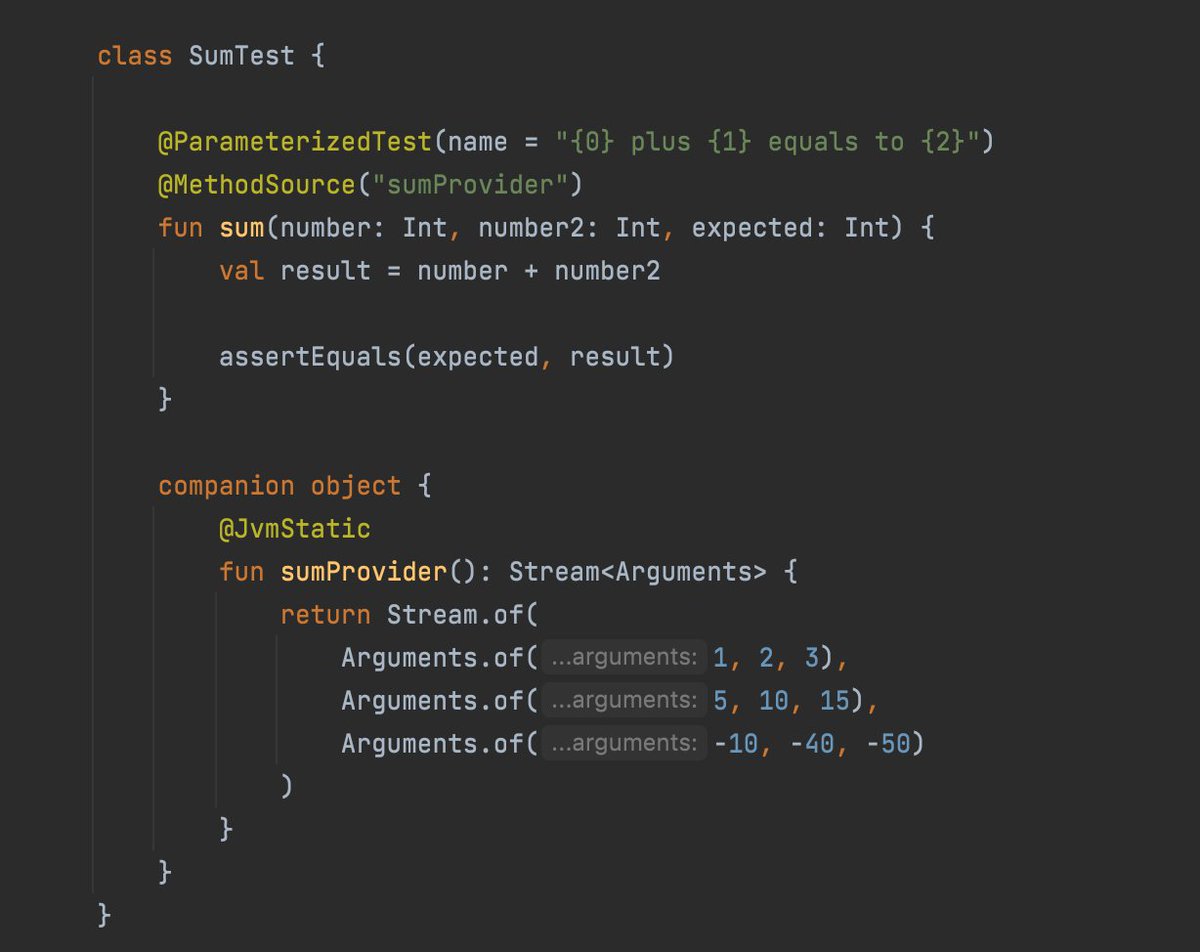 mertceyhan's tweet image. With Junit5, ParameterizedTest annotation is a great way to test your function multiple times with different parameters. 

For more information: junit.org/junit5/docs/cu…

#Kotlin #KotlinTip #Android #AndroidDev #Junit