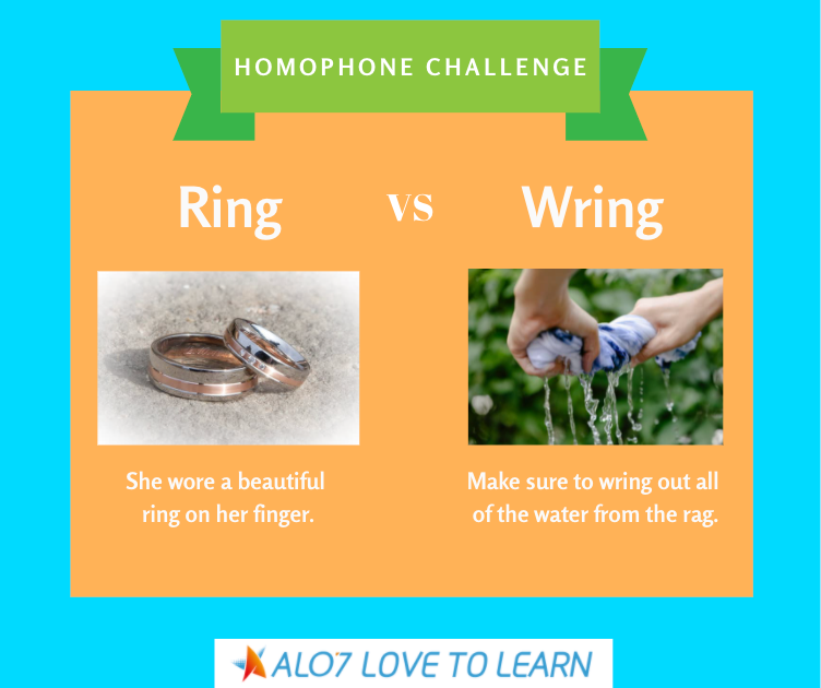 Alo7English's tweet photo. Homophone Challenge: Ring or Wring?
Would you wear a ring or wring on your finger? Would you ring or wring out a wet rag? What do your students think is the correct answer? https://t.co/vYIMNlbJTy
