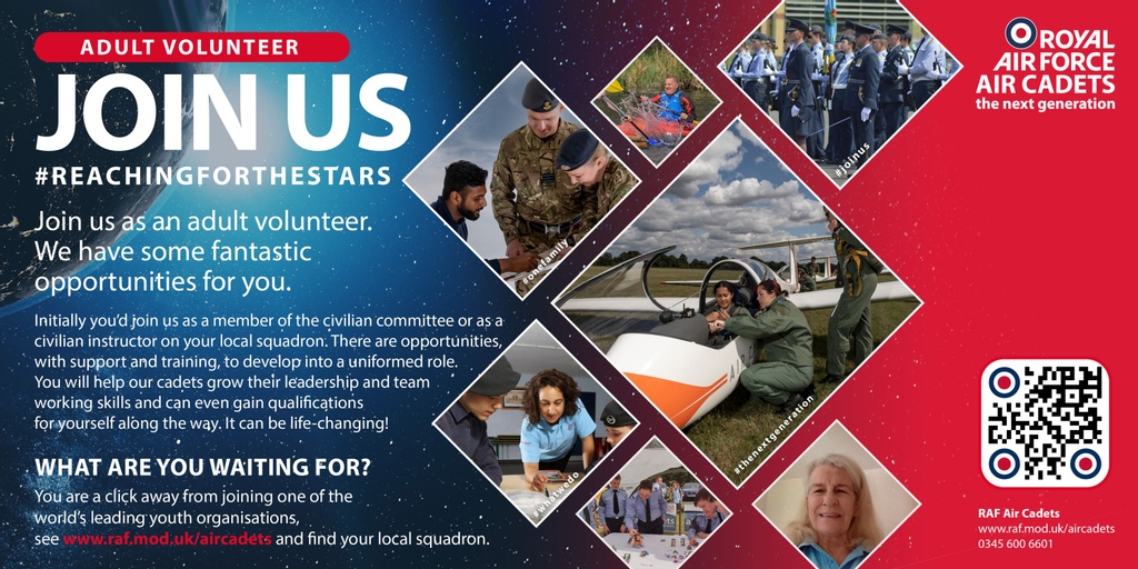 MORE THAN JUST A HOBBY

We're looking for enthusiastic Adult Volunteers to join our team. If you have an interest in Aviation and Adventure and able to give a few hours a week to lend a hand, get in touch. Head over our website to find out more. 

raf.mod.uk/aircadets