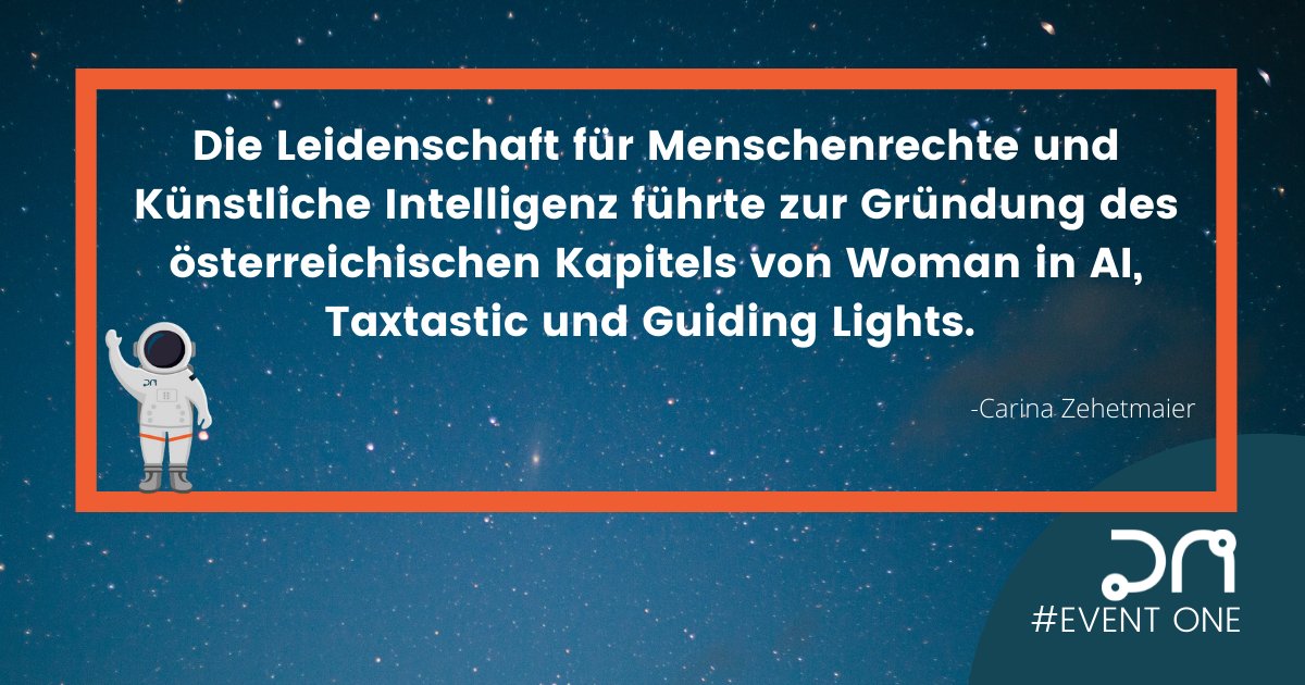 DatanautsA's tweet photo. Carina Zehetmaiers Weg führte über ihre Interesse an Menschenrechten und Künstlicher Intelligenz zu einer Vielzahl an erfolgreichen Unternehmen und Interessengemeinschaften. Am 16. September könnt ihr sie kennenlernen. Seid ihr dabei? Tickets: https://t.co/qeemCcZXZI #datanauts https://t.co/ht78JBuC6l