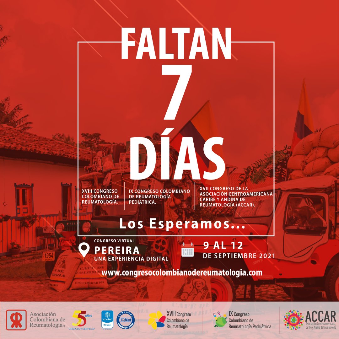 Asoreuma's tweet photo. ¡Estamos a 7 días de nuestro evento!
Participe en el evento más grande de la Reumatología en Colombia, inscríbase en 👉 https://t.co/iua7YQCNEv
.
#CongresoColombianoReumatologia #ACCAR #CongresoColombianoDeReumatologiaPediatrica #Asoreuma #Panlar https://t.co/4n4wyEPn4e