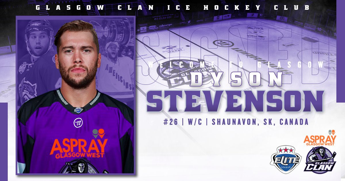 ClanIHC's tweet photo. ✍️ SIGNED ✍️: The Glasgow Clan, sponsored by @AspGlasgowWest, announced the signing of Canadian forward 🏒 Dyson Stevenson 🇨🇦 this morning.

Catch up with the news here 👇

📰 https://t.co/yYHwETaeZx

🔢 https://t.co/Zj54qtJnEN

#Glasgow | #WeAreClan | #PurpleArmy https://t.co/3mfOwrm6rb