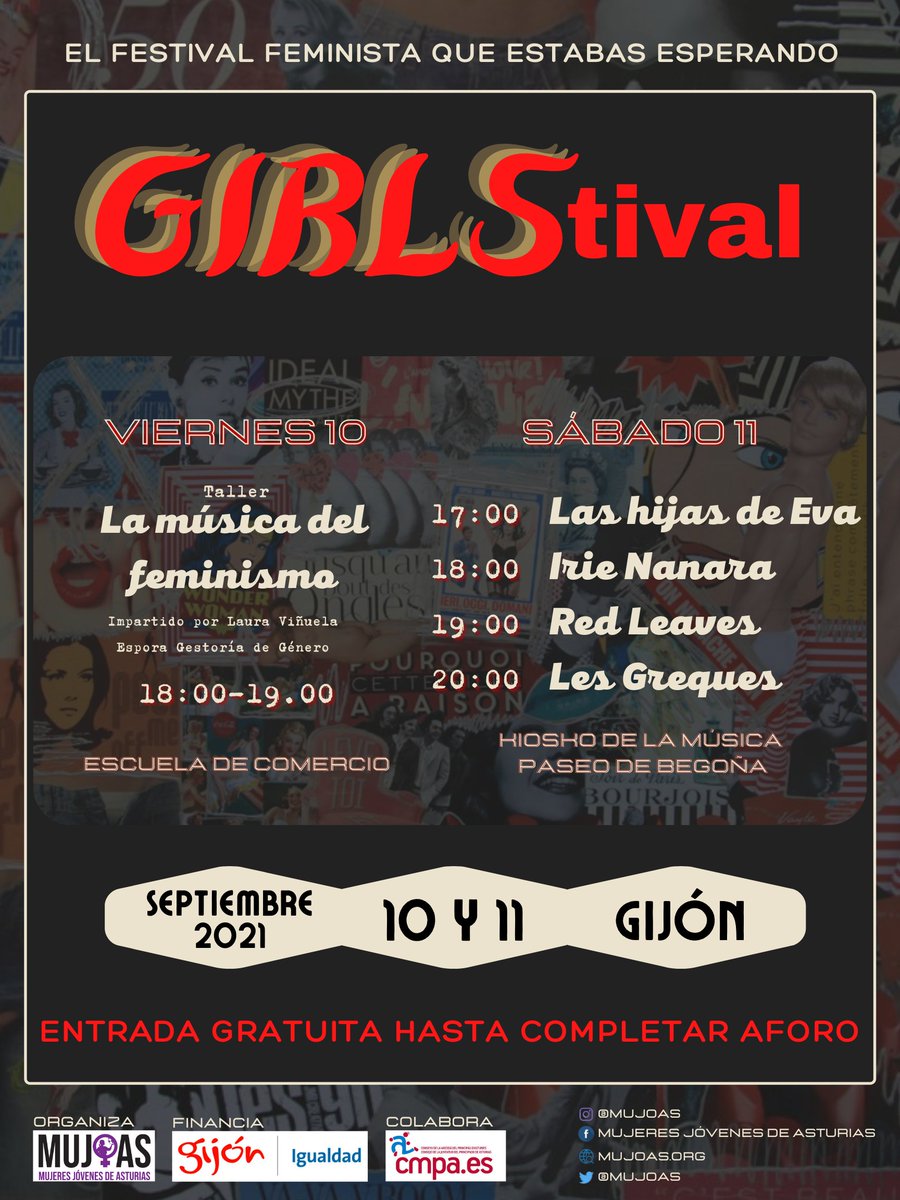iuxixon's tweet photo. La Asociación Mujeres Jóvenes de Asturias (@MUJOAS) organizamos el próximo sábado 11 de Septiembre la actividad #GIRLStival, actividad que cuenta con la financiación de la Oficina de Políticas de Igualdad y la colaboración del @conseyu_cmpa . https://t.co/DJSLc9iDtf