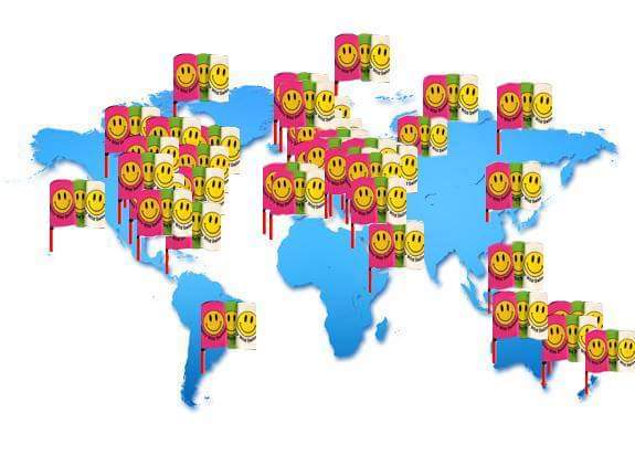 Happy cap wearing swimmers around the World still enjoying their smiles.