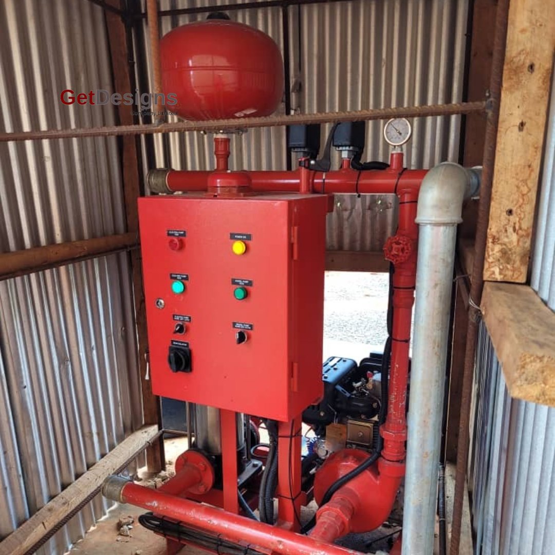 This is Installation of #FireFightingSystem for  classroom and offices buildings of Mzumbe University, Morogoro.

The system includes four automatic hose reels with an  automatic air release valve and pump set system. A pump set system of 50gpm (gallon per minute) with  7 bars.