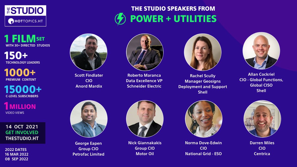 We are welcoming these outstanding leaders from the power and utilities sectors to our upcoming flagship event, The Studio, on 14 Oct 2021, where they will network and participate in our virtual filmset.

📽 Get featured as a technology thought leader: thestudio.ht/#Applytojoin