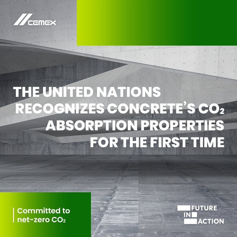 CEMEXPolicyEU's tweet photo. #CEMEXPolicy is excited to come back from summer to such great news!

The @UN's @IPCC_CH has recognized that concrete, in its built form, can over time absorb up to 50% of the CO2 that is emitted during the decarbonation process in cement production! #FutureInAction https://t.co/GFyGsbhxvZ