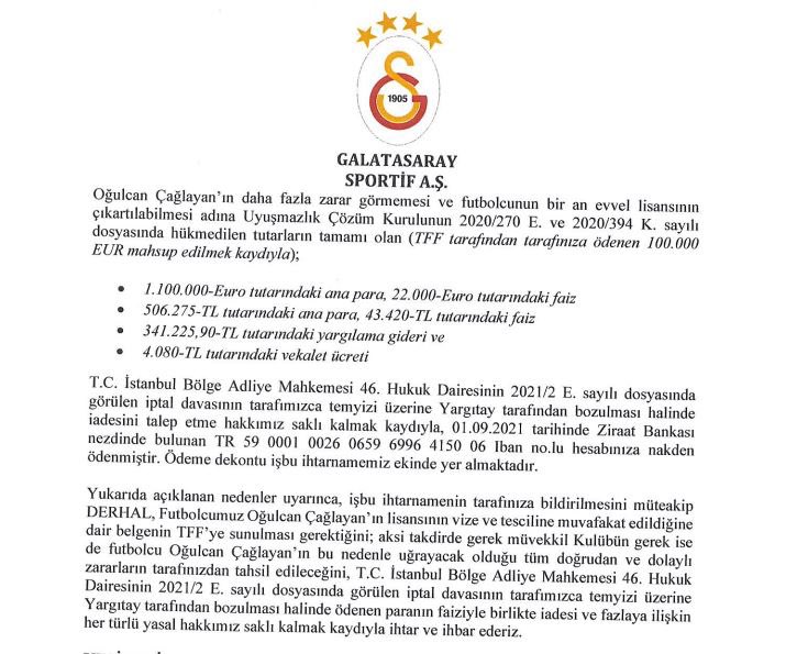 sehriatmaca's tweet photo. 🎙Galatasaray Başkan Yardımcısı Avukat Doktor Rezan Epözdemir: “Türkiye Futbol Federasyonu’na, Oğulcan Çağlayan konusuyla ilgili ödeme gerçekleştirdik. Davamız devam ediyor. Yargıtay davayı bozarsa ücreti geri alma hakkımız sabit." https://t.co/JuWPFUBxAS