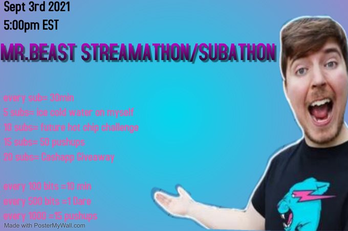 Tomorrow @ 5pm EST my @MrBeast Streamathon/#subathon where we'll watch every #mrbeast video across all<a class="tags" target="_blank" title="On Twitter" href="/?out=eyJ0eXAiOiJKV1QiLCJhbGciOiJIUzUxMiJ9.eyJpYXQiOjE3MjYyODQzODgsImlzcyI6InR3cG9ybnN0YXJzLmNvbSIsIm5iZiI6MTcyNjI4NDM4OCwiZXhwIjoxNzU3ODIwMzg4LCJyZWRpcmVjdF91cmwiOiJodHRwczovL3R3aXR0ZXIuY29tL01yQmVhc3QifQ.k7ZItQxFgBDRLYX46BXQon7RLrJxQZ2Z5n7Y8ltUqWS1-JCyIgdQHdWezBZW9t6rjergZ8du4eAGe3BDelYQ1A">@MrBeast</a><a href="/tag/subathon"class="tags">#subathon</a><a href="/tag/mrbeast"class="tags"><span>#mrbeast</span></a>