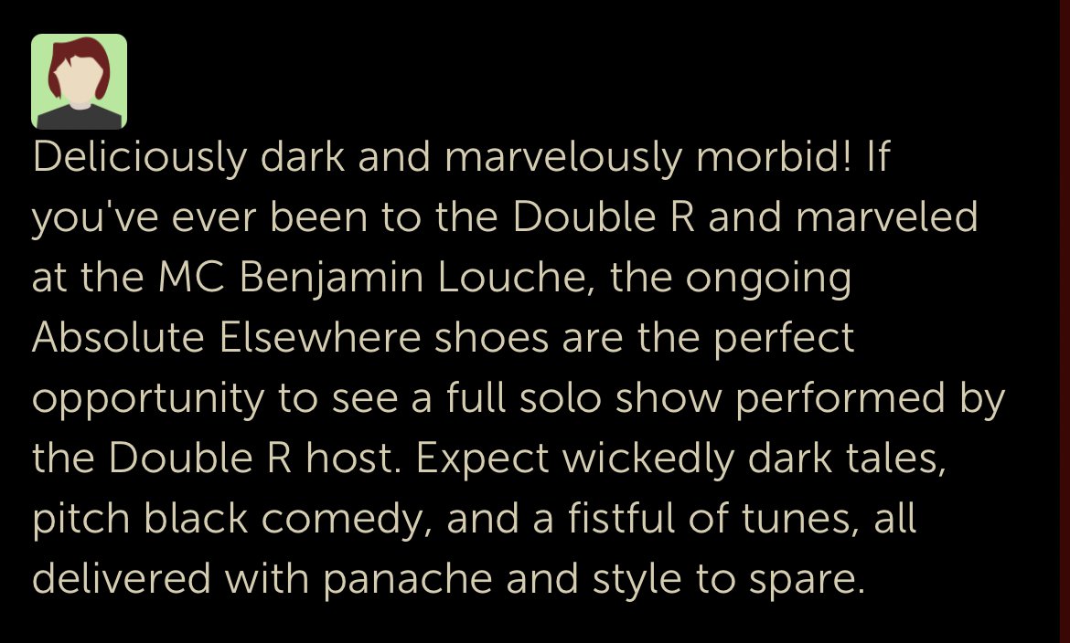 TheDoubleRClub's tweet photo. We look back at our 20/21 shows from The Double R Club’s other place… Absolute Elsewhere.
Benjamin Louche takes to the stage, alone except for a collection of mics… and shared with you the dreams of other worlds
#rrclub #benjaminlouche #cabaret #lynchian https://t.co/Pi1K739tmE