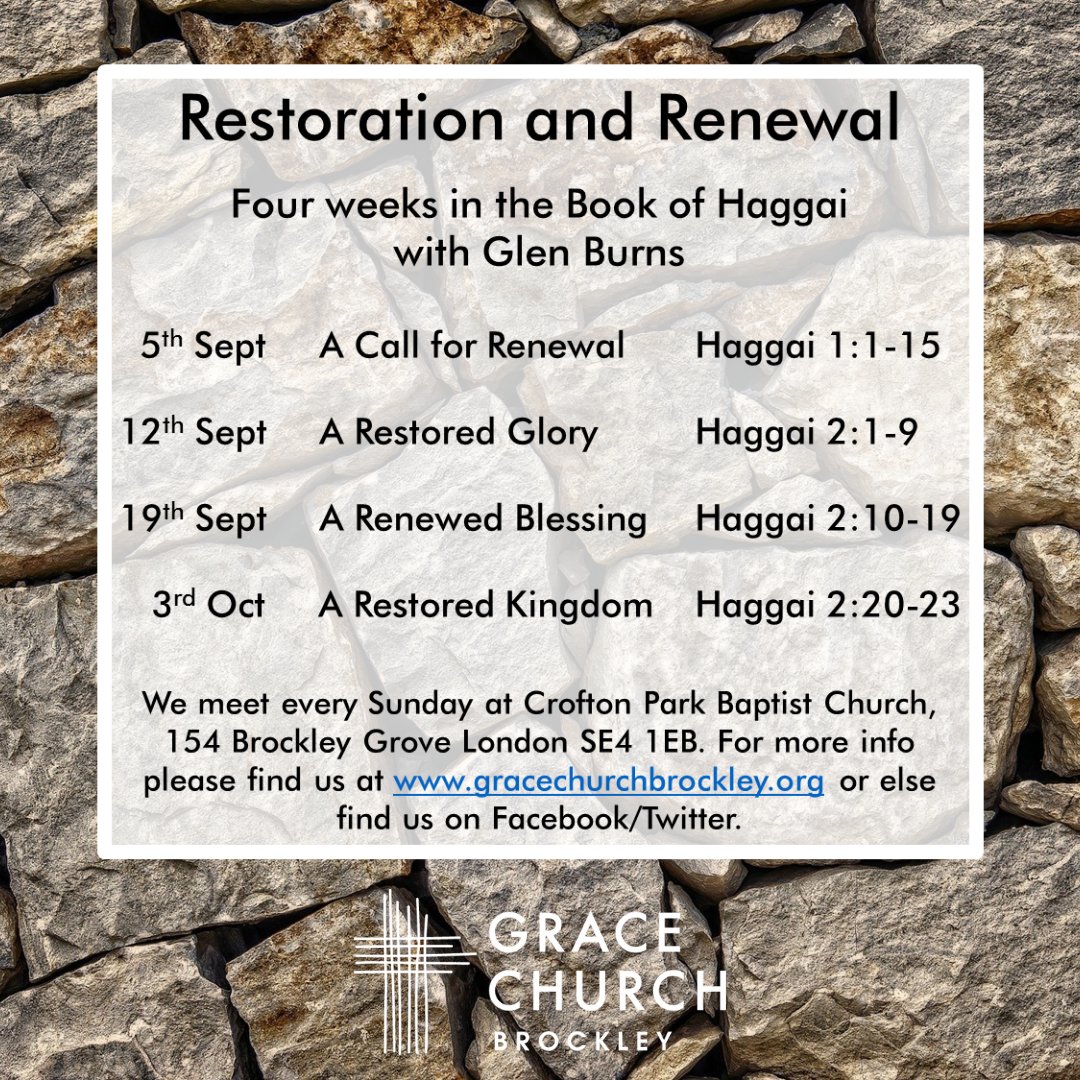 This Sunday we will be starting a new series looking at what God has to say to us from the Book of Haggai. Why not join us at <a href="/CroftonPkBC/">Crofton Park Baptist Church</a> for worship at 4pm? We hope to see you then!