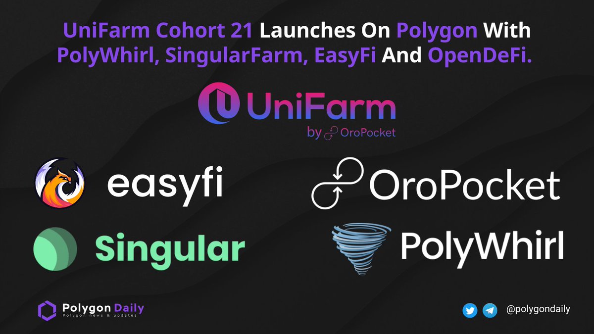 NFTevening's tweet photo. The #UniFarmCohort21 is coming on @0xPolygon!

This time, @unifarm_ invited @EasyfiNetwork @PolyWhirlHQ @singularfarm @oropocket to its #UniFarmCohort party at 1:30PM UTC, September 3 🎉

Stake $EZ $WHIRL $SING $ORO to earn👇

https://t.co/rmyDRkw4wJ

$MATIC $UFARM #polygon https://t.co/jrjmQ7KTbT