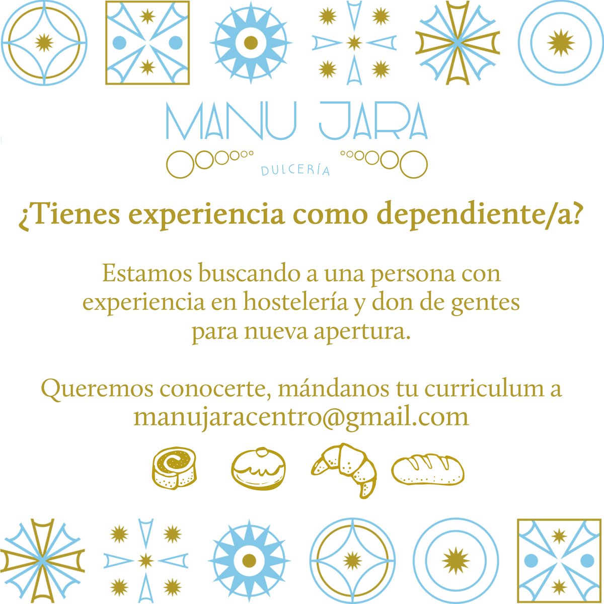 ManuJara_'s tweet photo. ¡Estamos buscando a una persona con experiencia en #hostelería para nueva apertura! ☕️🥐

▶️manujaracentro@gmail.com 
#Sevilla #empleo #TDSGastro #sevillahoy https://t.co/lTm9fseMGb