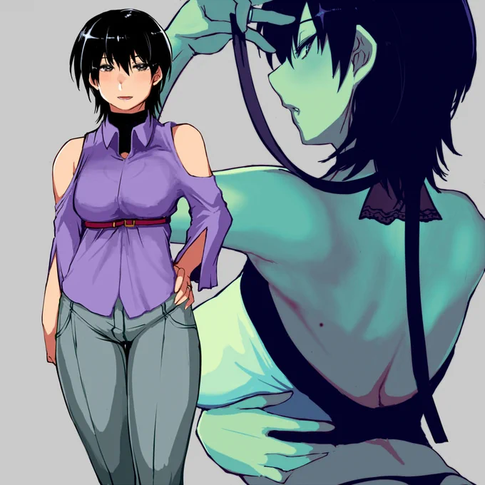 秋か?ってくらい涼しいけど人妻の横に水着を描くよ。なぜって? #キャラの横に水着を描くと楽しい 