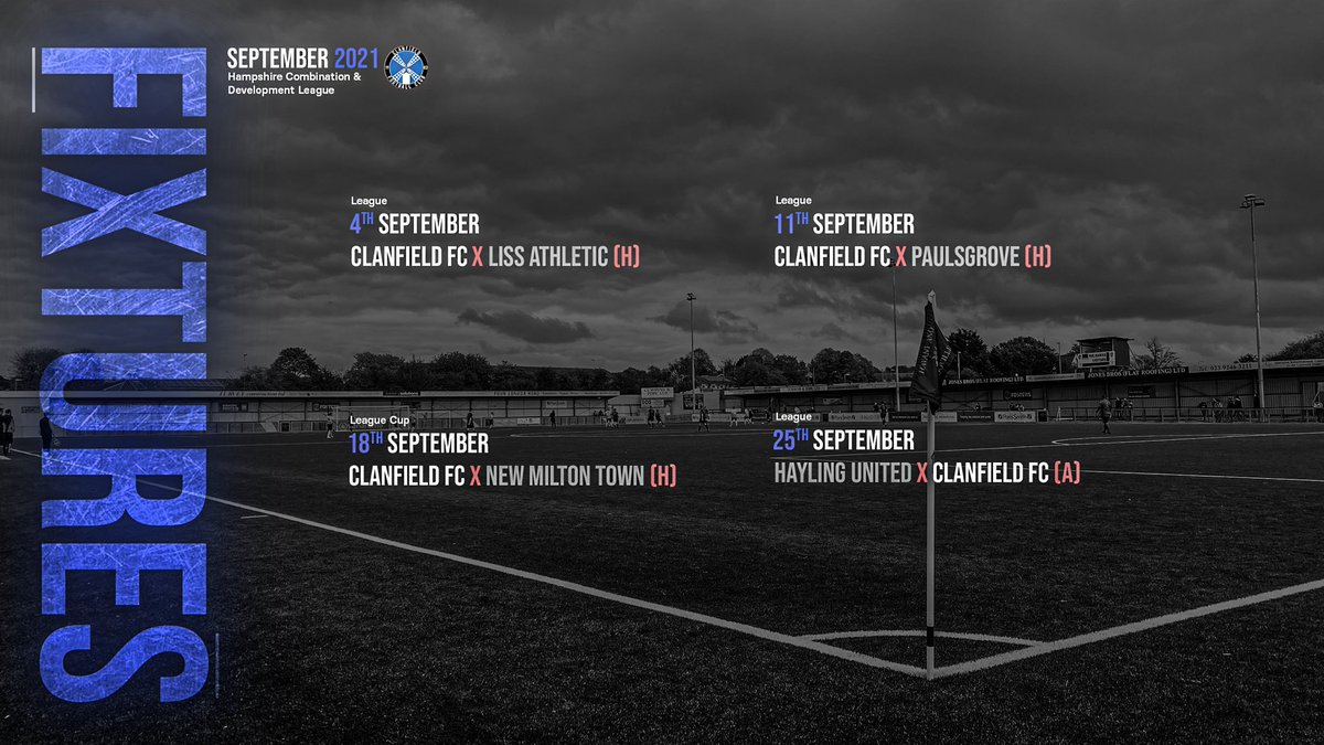 clanfieldfc's tweet photo. Fixtures for our reserves in the @wyverncombfl for month ahead with league matches against @ReservesLiss @PaulsgroveFC @hayling_fc &amp; league cup match against @NMTFC2017 home matches at Peel Park 3pm @PompeyNewsNow @Pompey_Football 🔵⚫️ #utc #nonleague #clanfieldfc #reserves https://t.co/zMOTlqX48u