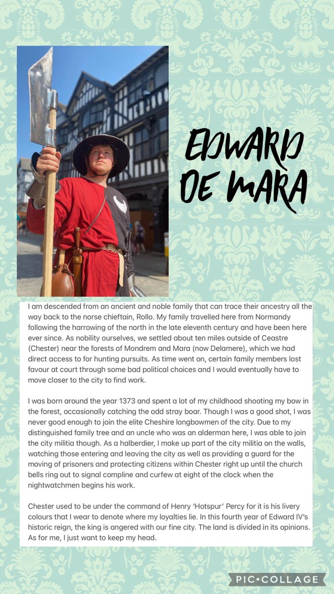 ChesterMedieval's tweet photo. Meet the soldiers of the Medieval Tours… Profile one Edward De Mara. #ChesterMedievalTours #EdwardDeMara #TeamHenry #TeamHotspur #TeamChester #ThingsToDoInChester #ThingsToDoWithFamily #VisitChester #HeritageWorks https://t.co/LgO6EwX2B6