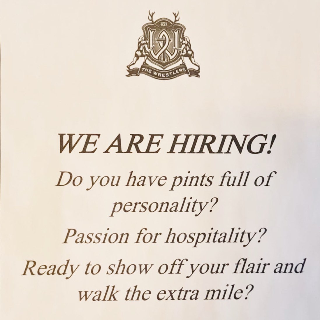 TheWrestlers's tweet photo. W E A R E H I R I N G !
Roles we are currently looking for :
-Front of House
-Chef
Interested?
Email manager@thewrestlershighgate.com
โข
โข
โข
#thewrestlers #thewrestlershighgate #pubjob #londonpubjob #highgate #highgatevillage #highgatepubs https://t.co/ghisUnqFBJ