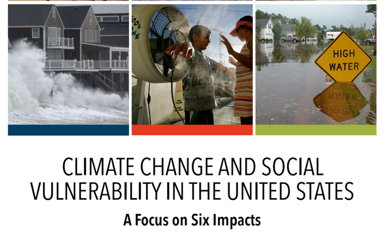 Screenshot of report cover with title: Climate Change and Social Vulnerability in the United States: A Focus on Six Impacts