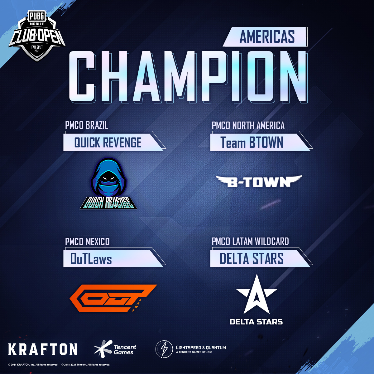 EsportsPUBGM's tweet photo. Congratulations to the PUBG MOBILE CLUB OPEN Regional Finalists Fall Split 2021 from Americas region, Europe region, MENA region &amp; South Asia region! 🏆

Watch all the recaps here:
📺https://t.co/oHmVqzYAjg

#PUBGMOBILE #PMCO #PMCOFallSplit #PMCO2021 https://t.co/USC2Mvj2Hj