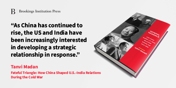 BrookingsChina's tweet photo. What has Chinaโs rise meant for the US-India relationship? In #FatefulTriangle, @tanvi_madan examines history to glean lessons for today: https://t.co/LEhNFPtrLZ https://t.co/GrB0lp50xj