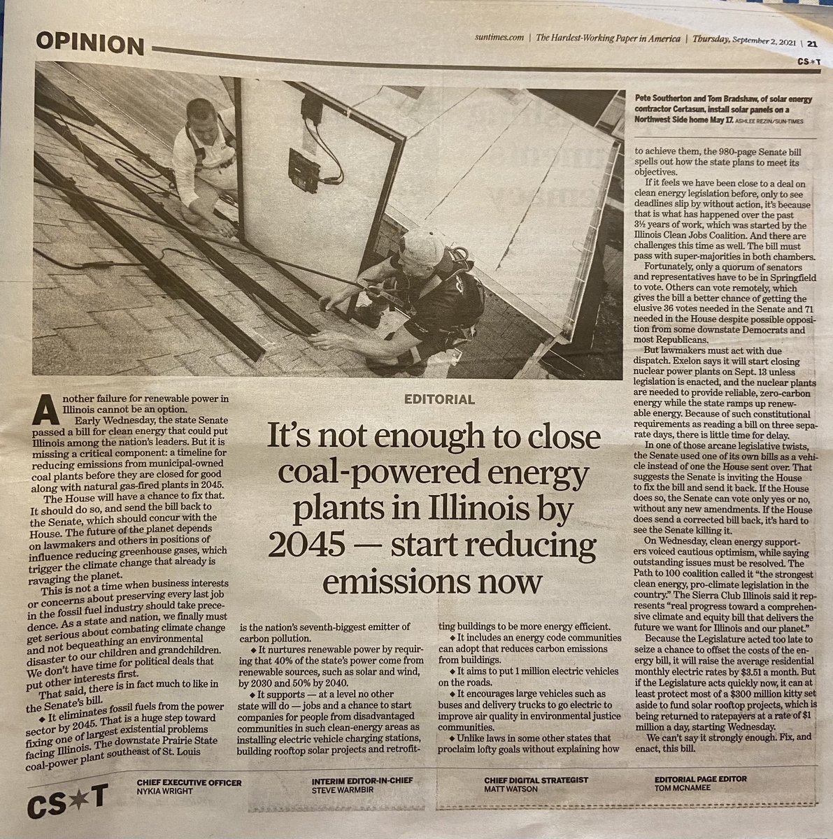 thomasfrisbie's tweet image. It’s zero hour for Illinois to act on green jobs #cleanenergy #renewableenergy  #ClimateCrisis #SolarPower #windenergy .   chicago.suntimes.com/platform/amp/2… #twill