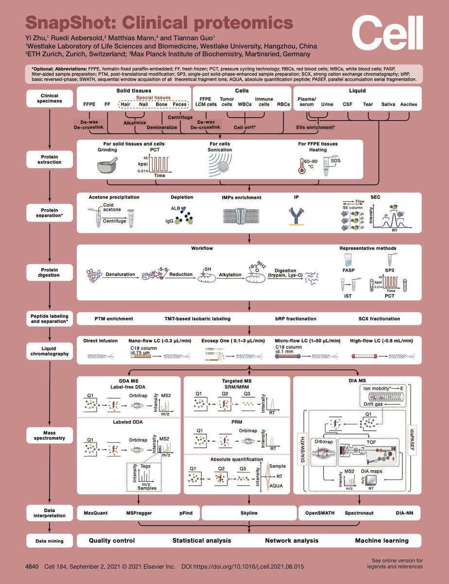 SnapShot: Clinical proteomics with Ruedi Abersold and Tiannan Guo just came out in Cell. Two page graphical summary of the main approaches for bringing MS-based #proteomics to the clinic.
cell.com/cell/pdf/S0092…