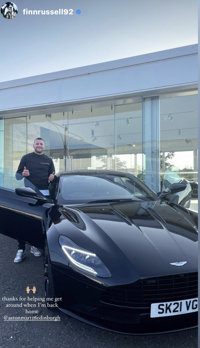 Great to see @finn_russell back home for the weekend after his @lionsofficial tour. Enjoy the DB11 AMR and hope you’re not driving back to France in it!!! #astonmartin #db11 #amr #scotland #britisionslegend #edinburgh