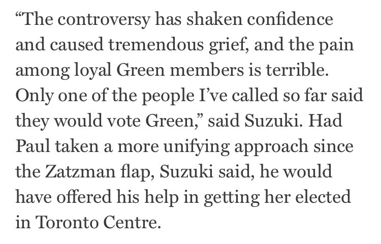 mbueckert's tweet photo. David Suzuki criticizes Annamie Paul for refusing to fire her senior advisor, who had threatened Green MPs for criticizing Israeli apartheid. Suzuki says Paul has ‘totally destroyed’ the party’s sense of diversity of opinion, and for this reason isn’t helping her campaign #elxn44 https://t.co/w6GhHjzmvi