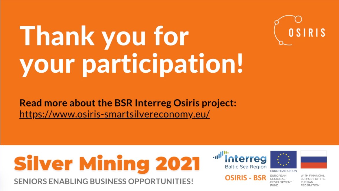 We thank all participants, speakers, jury members, exhibitors, the technical crew, and the Pitching Final competitors for joining the #SilverMiningEvent2021 today!

The event was organizer under the Interreg BSR Orisit project, read more: osiris-smartsilvereconomy.eu
<a href="/InterregBSR/">Interreg Baltic Sea Region</a>